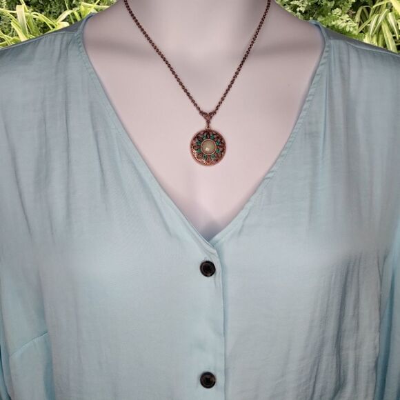 Worthington Sheer Aqua Top Button Down 2X - Picture 3 of 11